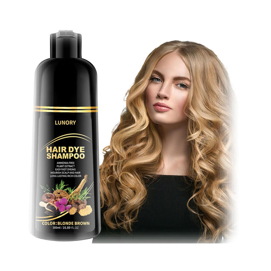 Lunory Blonde-Brown Hair Dye Shampoo bottle for easy at-home color.