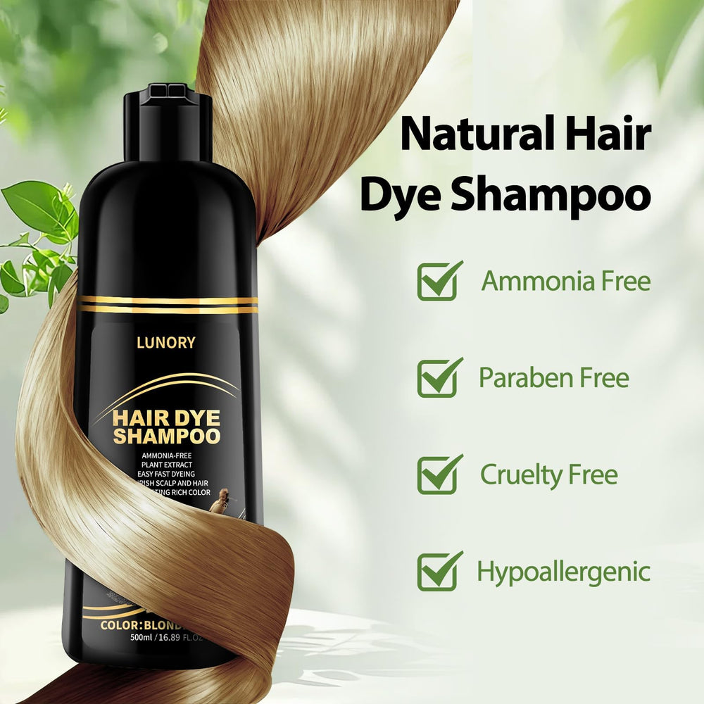 Lunory Blonde-Brown Hair Dye Shampoo 20–25 minute wait for color development.