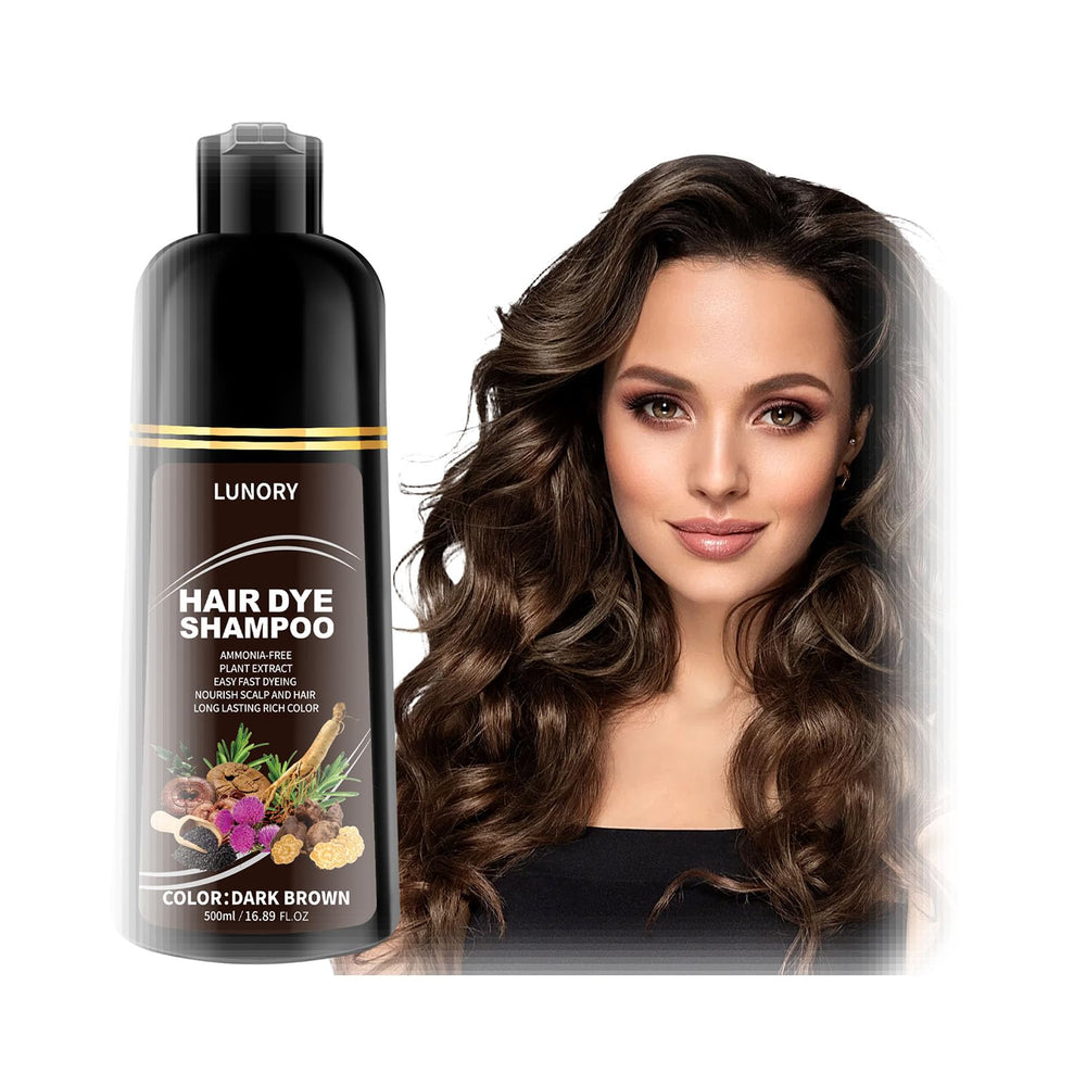 Lunory dark brown hair dye shampoo applying for full gray coverage at home