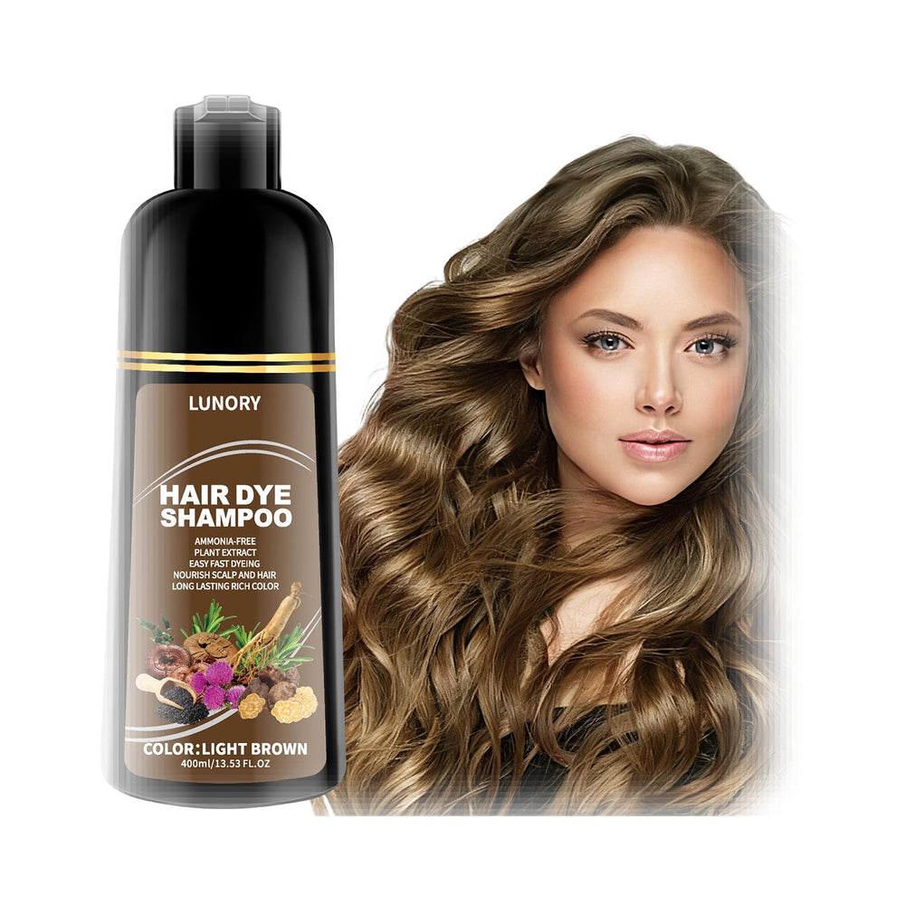 Lunory light brown hair dye shampoo packaging showing at-home color solution