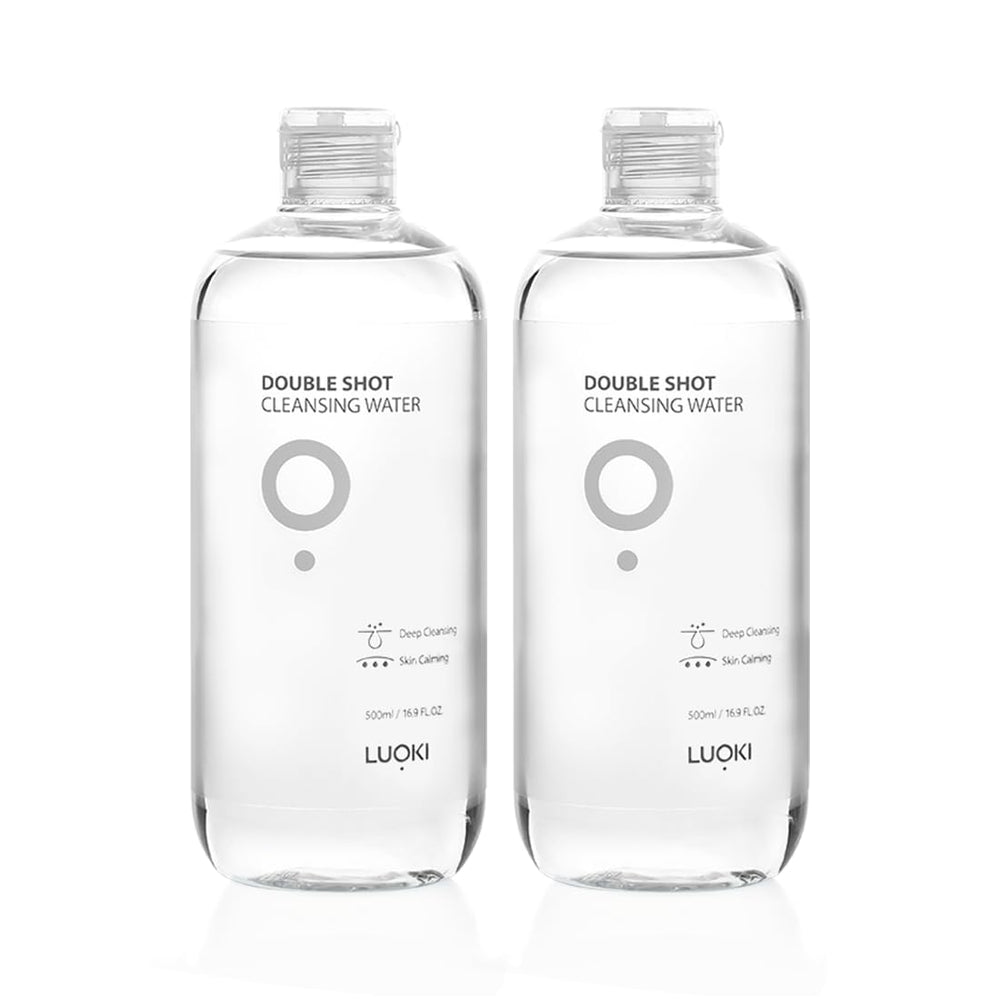 LUOKI Double Shot Cleansing Water bottle for gentle makeup removal and cleansing