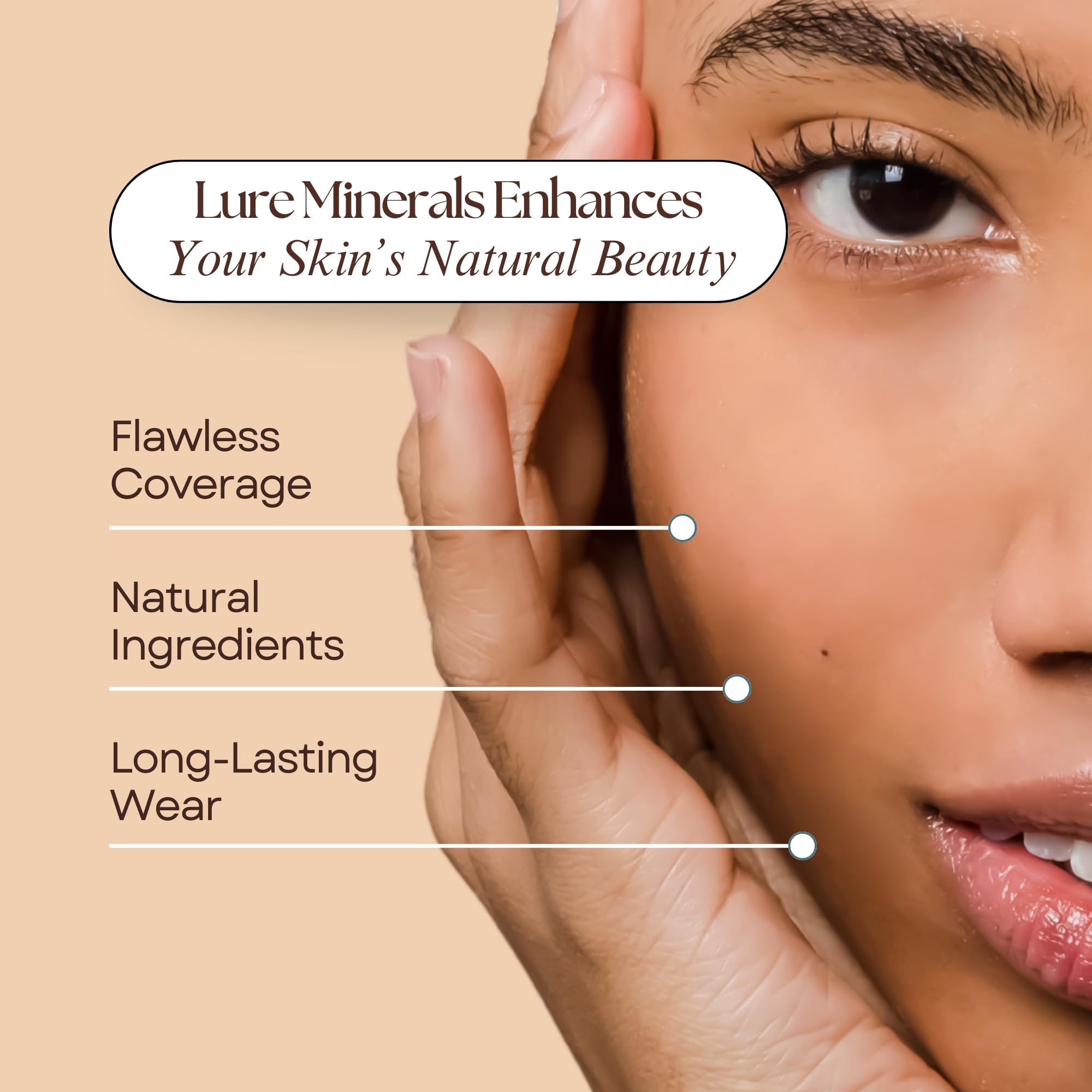 Lure Minerals foundation label highlights chemical-free formula.