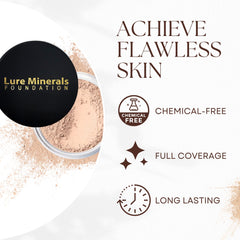 Lure Minerals Foundation texture close-up highlighting natural mineral blend.
