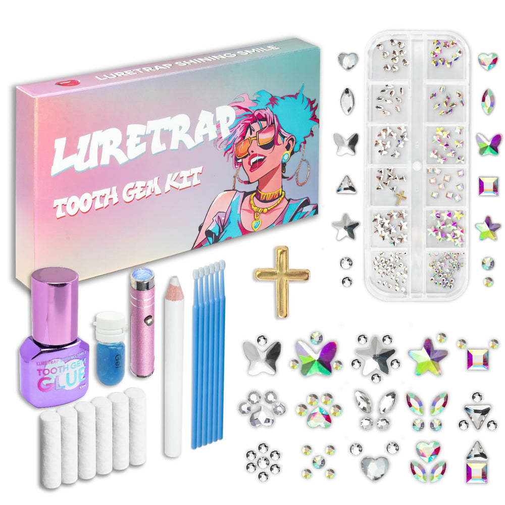 Luretrap Y2K crystal tooth gem kit with 30 pieces for versatile looks