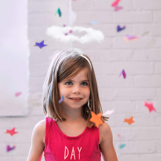 Lurrose white halo angel headband, great as a party prop and photo moment.