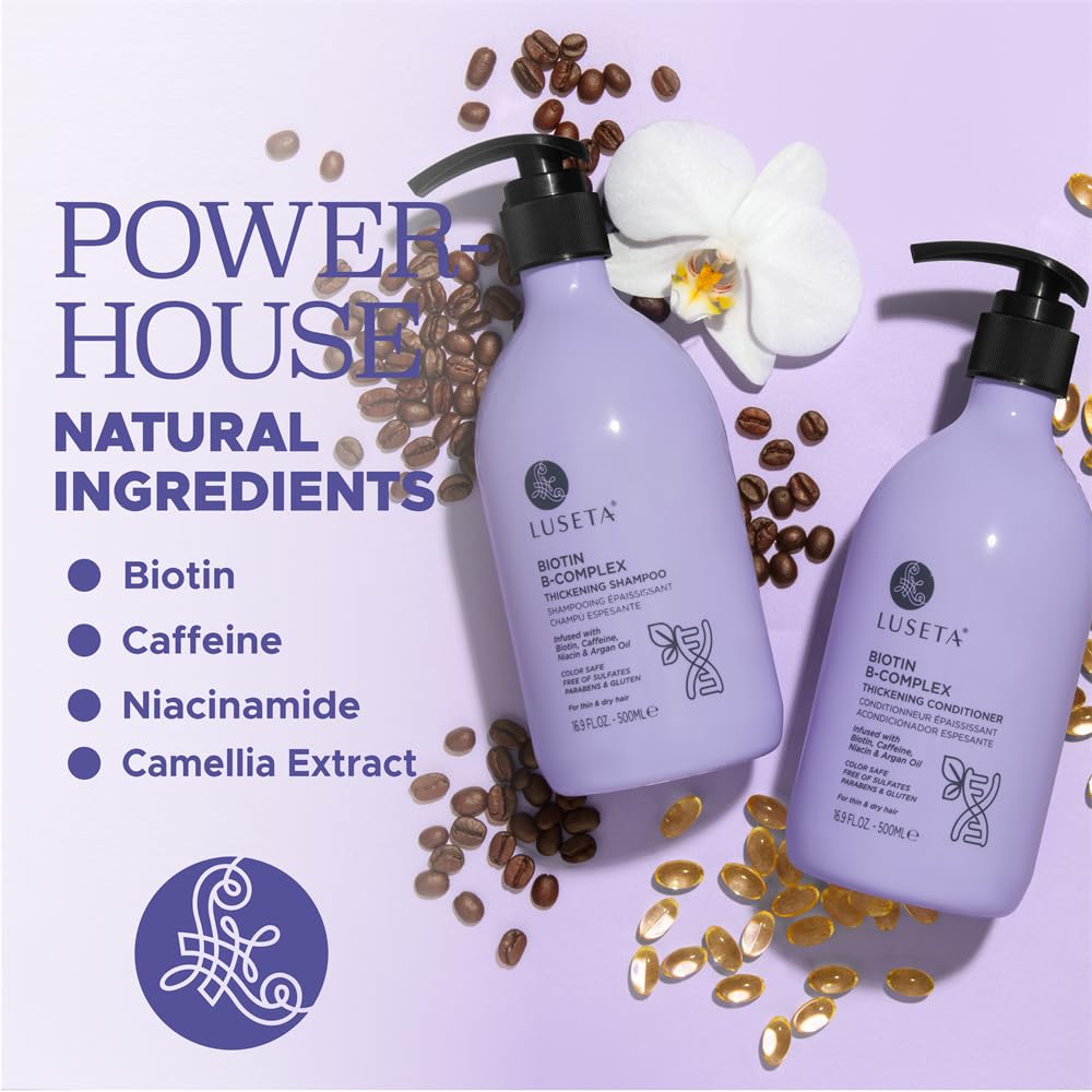 Luseta B-Complex shampoo bottle with pump ready for daily use