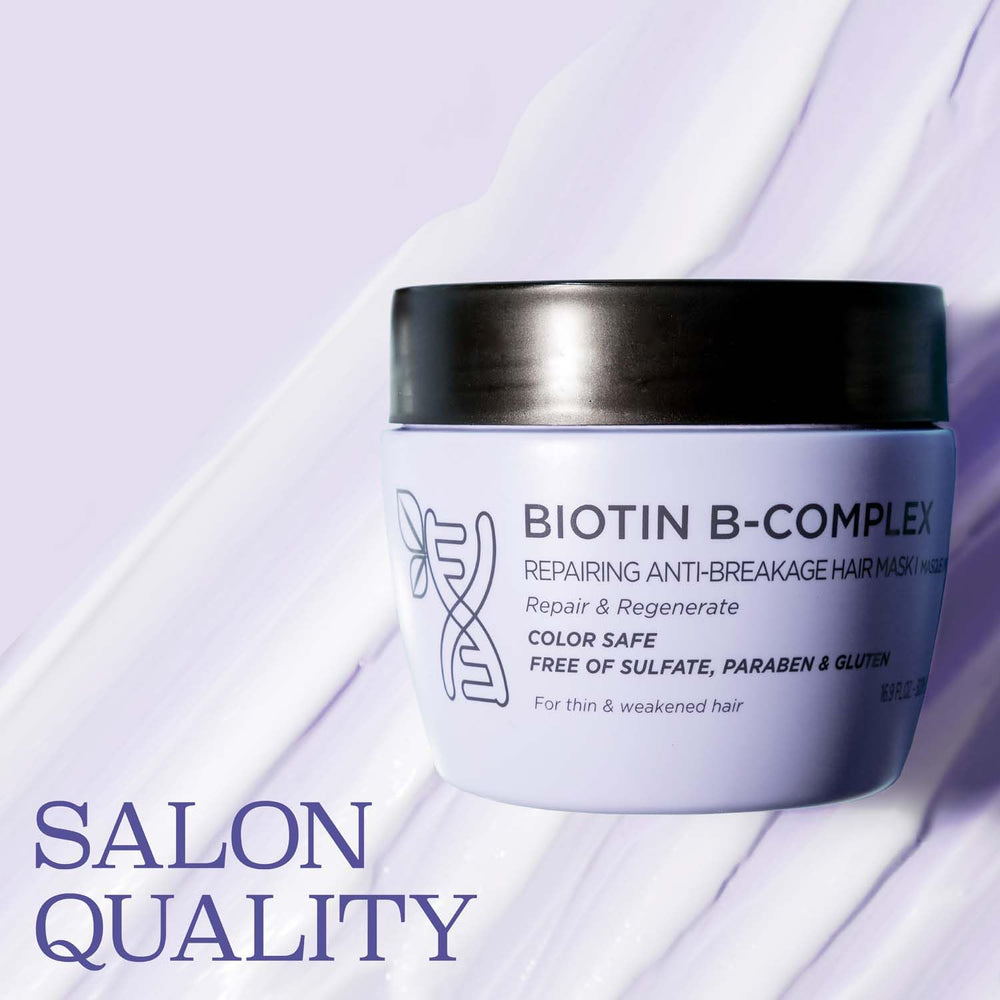 Luseta Biotin B-Complex Hair Mask jar closeup reveals rich, creamy formula for damaged hair.