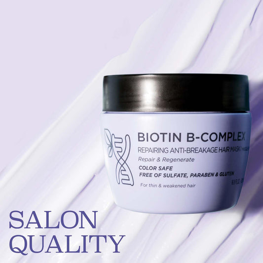 Luseta Biotin B-Complex Hair Mask jar closeup reveals rich, creamy formula for damaged hair.