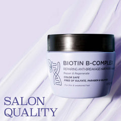 Luseta Biotin B-Complex Hair Mask jar closeup reveals rich, creamy formula for damaged hair.