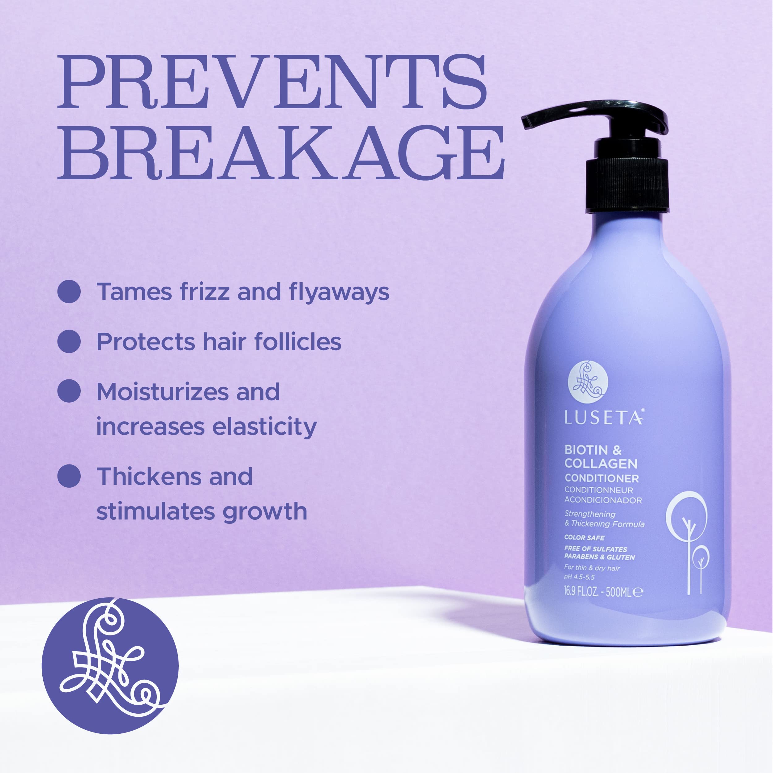 Luseta Biotin & Collagen Conditioner pump top for easy, mess-free application
