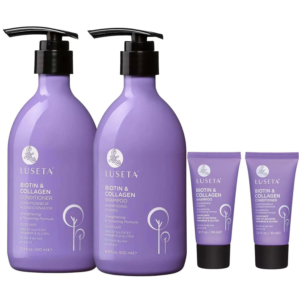 Luseta Biotin Shampoo and Conditioner Set bottle pour for fuller, nourished hair