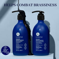 Luseta Blue Conditioner bottle shows pairing for balanced color and softness.