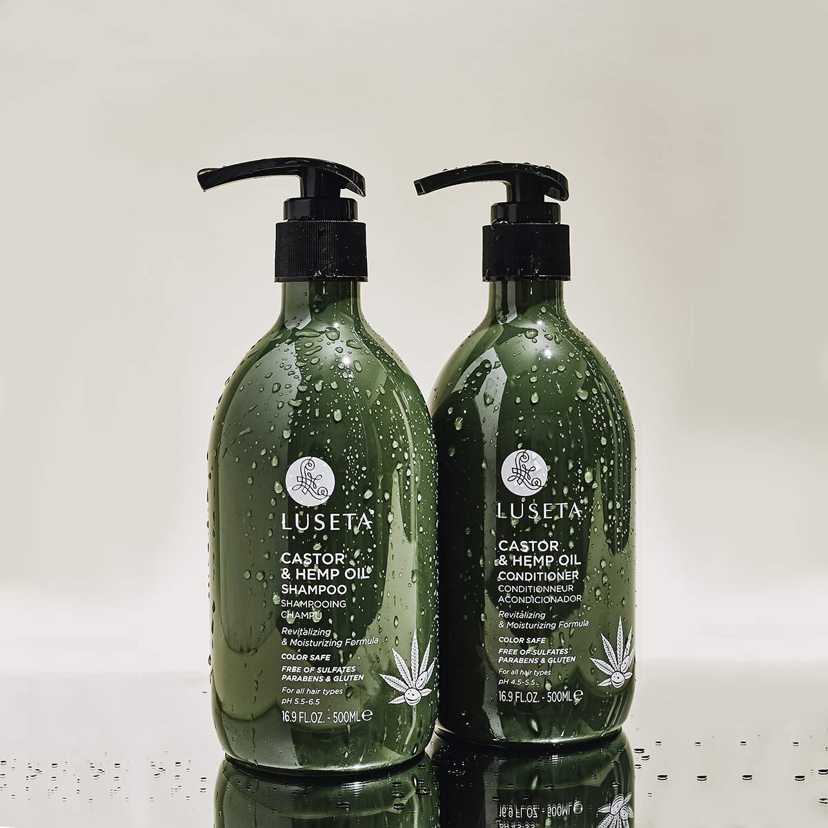 L Luseta Castor & Hemp Oil Shampoo in use during a hair care routine