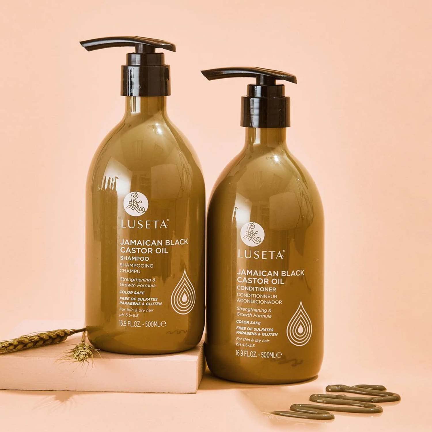 Luseta Castor Oil Shampoo with shea butter, hydrates scalp and strands.