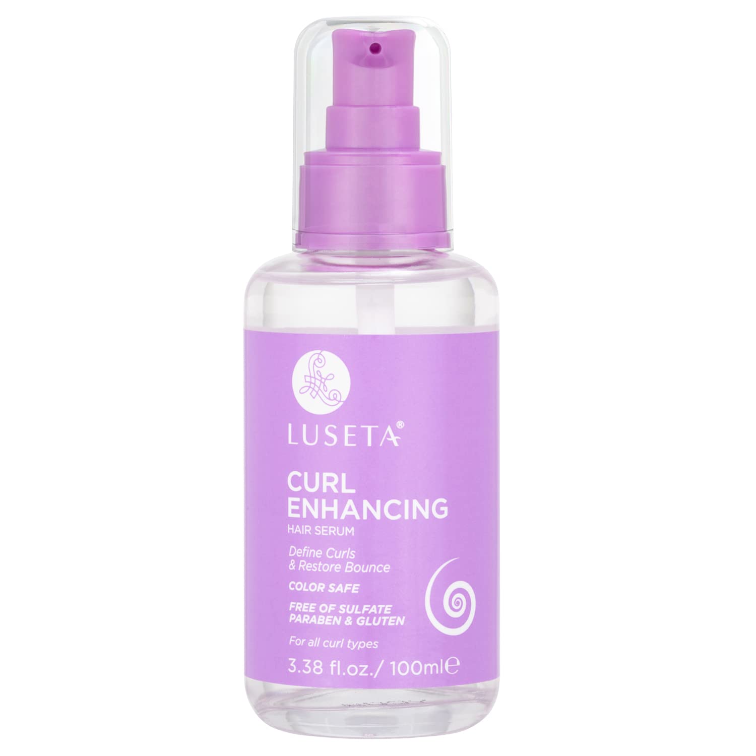 Luseta Curl Enhancing Hair Oil bottle pour for frizz control and shine.