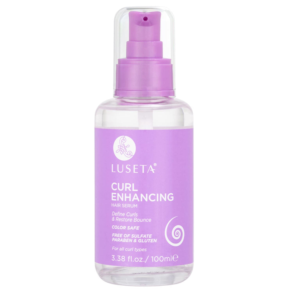 Luseta Curl Enhancing Hair Oil bottle pour for frizz control and shine.