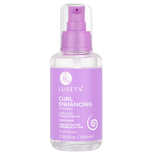 Luseta Curl Enhancing Hair Oil bottle pour for frizz control and shine.