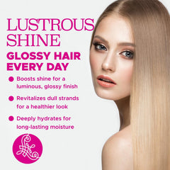 Luseta Glossy Pearl set graphic illustrating frizz-control and smoothness.