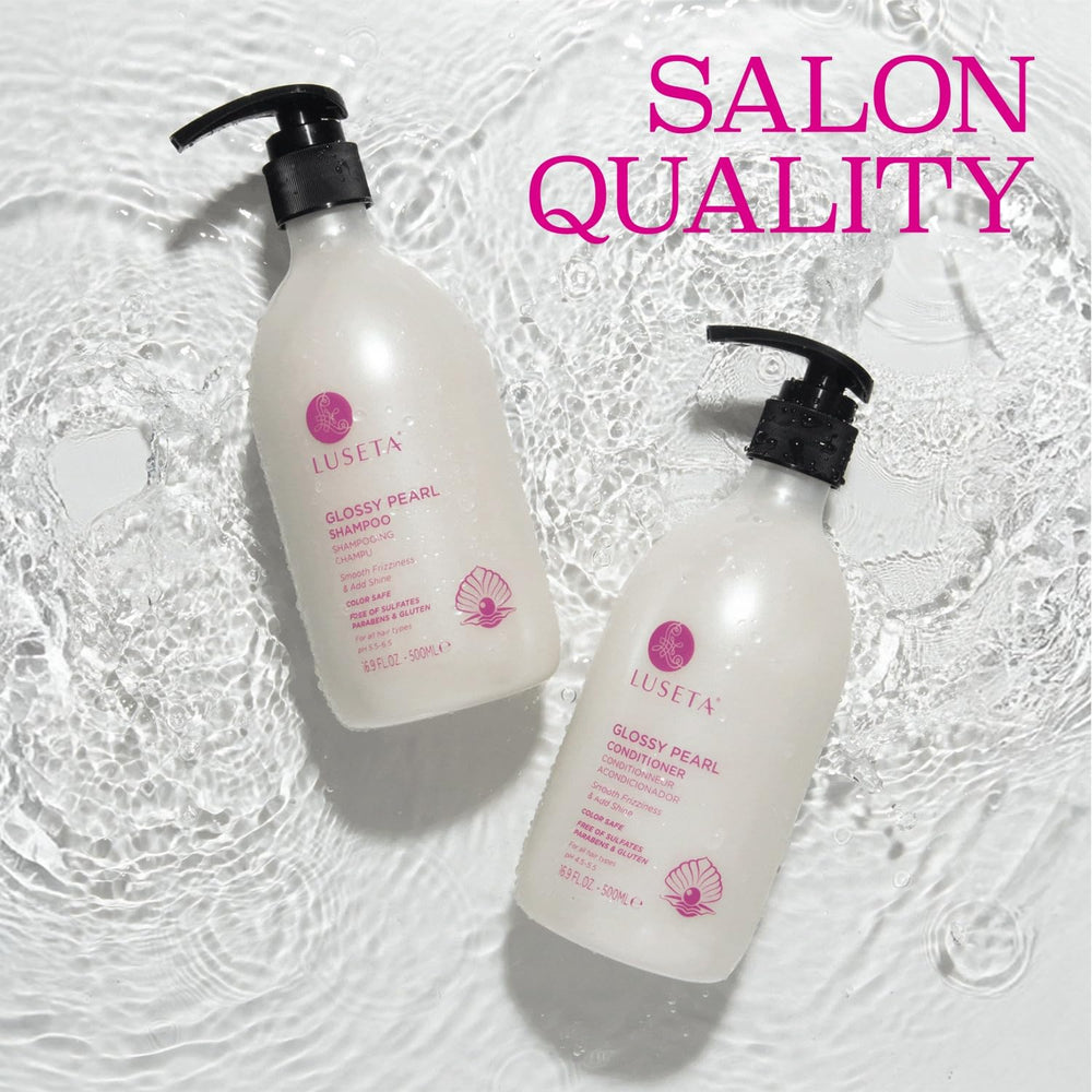 Luseta Glossy Pearl Shampoo lather close-up showing rich cleansing action.