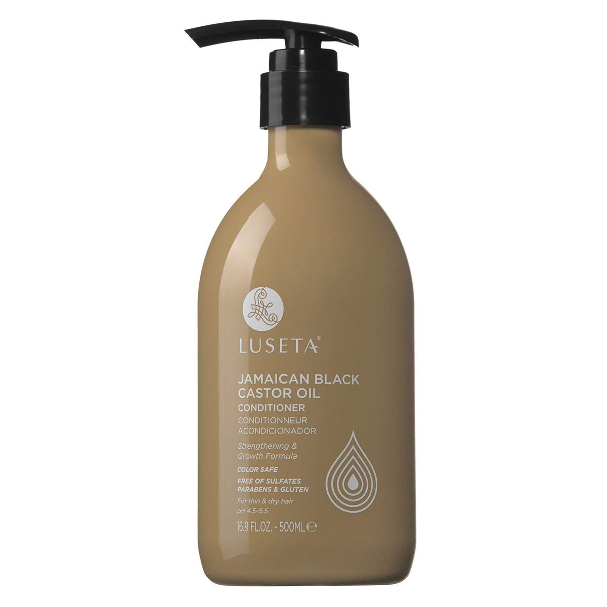 Luseta Jamaican Black Castor Oil Conditioner bottle highlights nourishing formula.