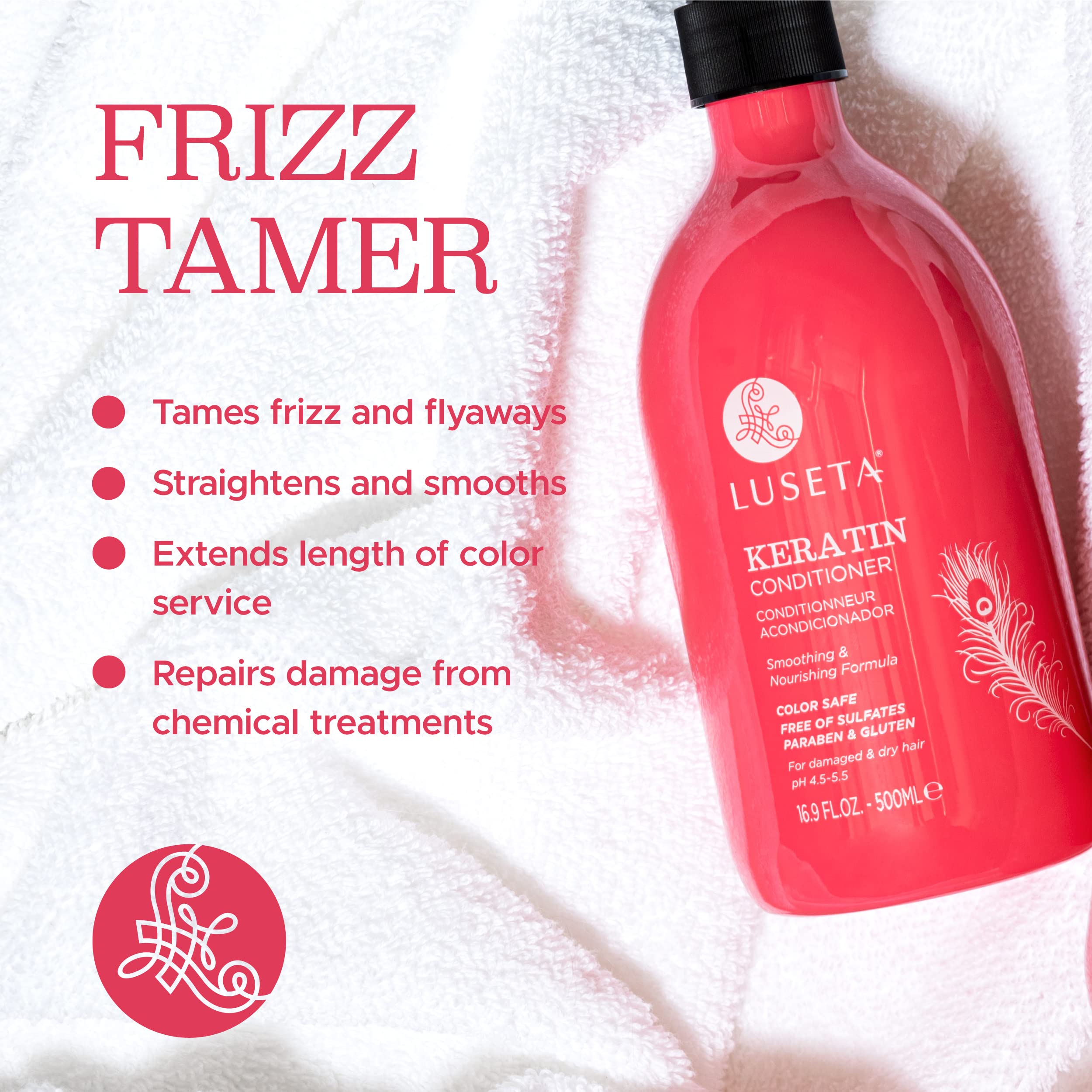 Luseta Keratin Conditioner being applied for silky, manageable hair.
