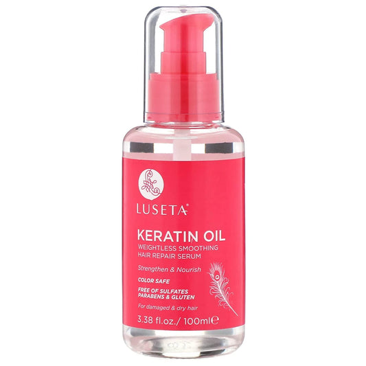 L LUSETA Keratin Hair Oil Serum bottle showing nourishment and shine