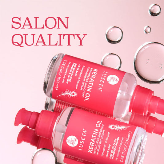 Close-up of keratin oil texture with smooth finish for Luseta