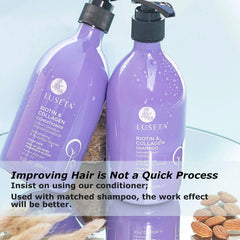Luseta conditioner on shelf with glossy hair close-up