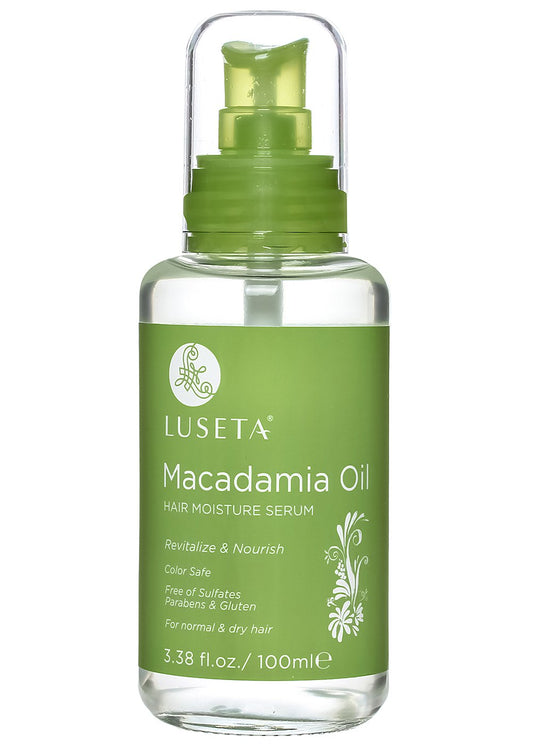 Luseta Macadamia Oil Serum bottle pour for smooth, hydrated lengths