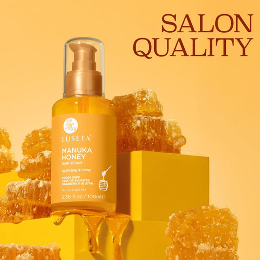 Luseta Manuka Honey Hair Oil dispensing pump shows convenient daily use.