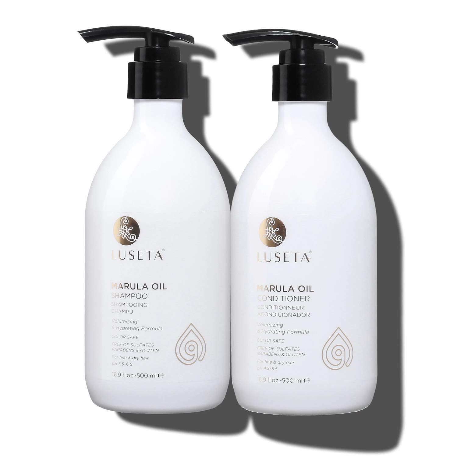 Luseta Marula Oil Shampoo bottle showing nourishing formula for healthier roots