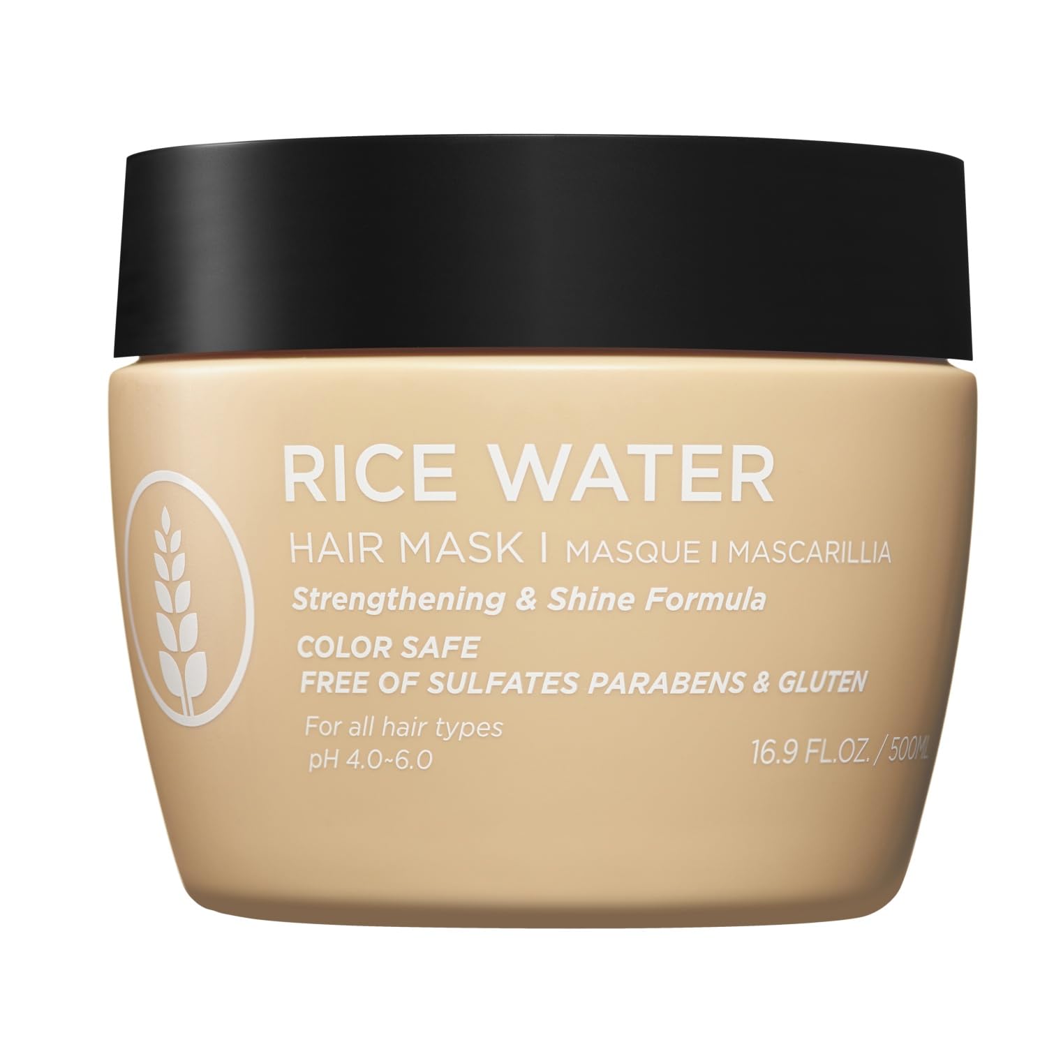 Luseta Rice Water Mask bottle pouring for hydration and strength.