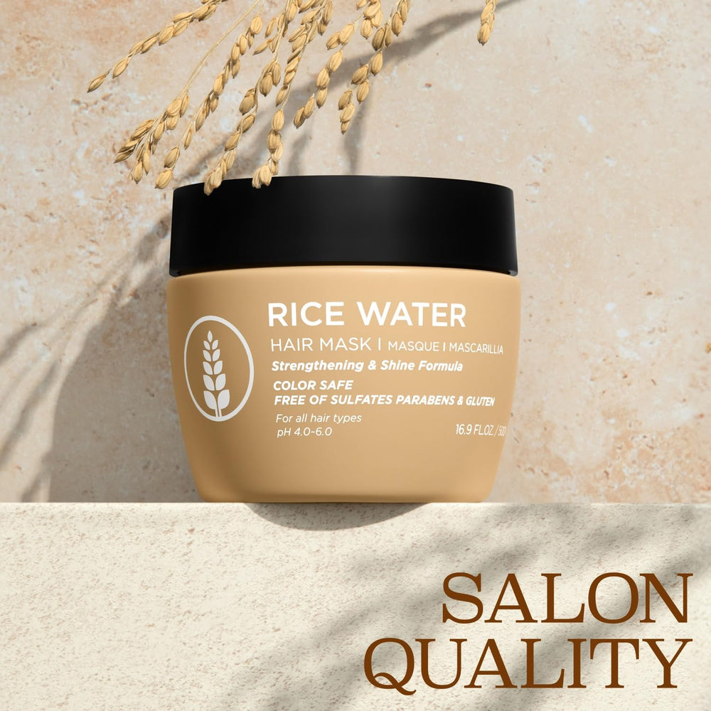 Luseta Rice Water Mask application on hair strand for detangling nourishment.