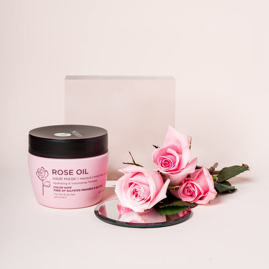 Creamy texture of Luseta Rose Oil Hair Mask ready for application on dry hair