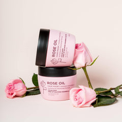 Packaging of Luseta Rose Oil Hair Mask highlights sulfate- and paraben-free formula