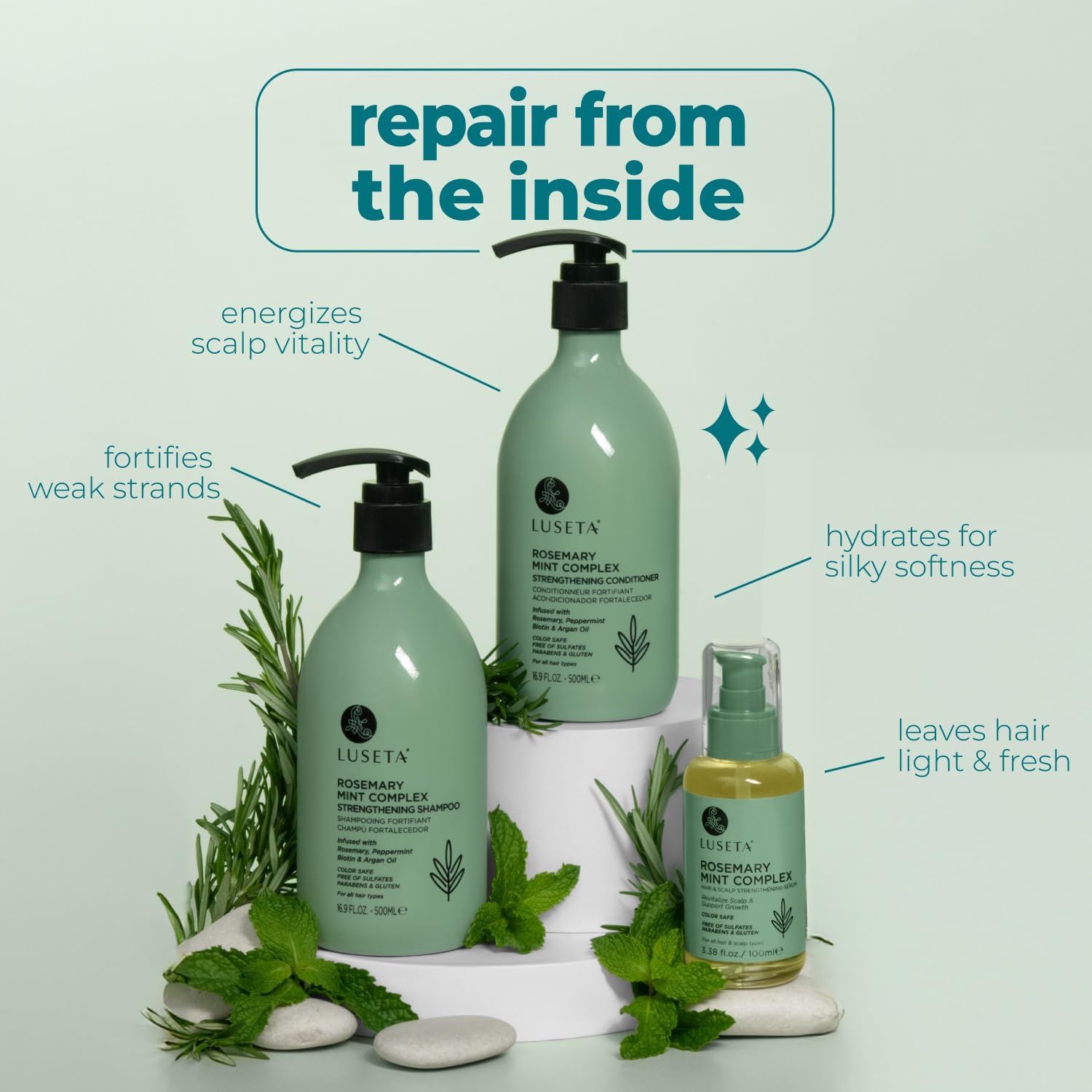 Luseta Rosemary Mint Hair Oil bottle with dropper for shine