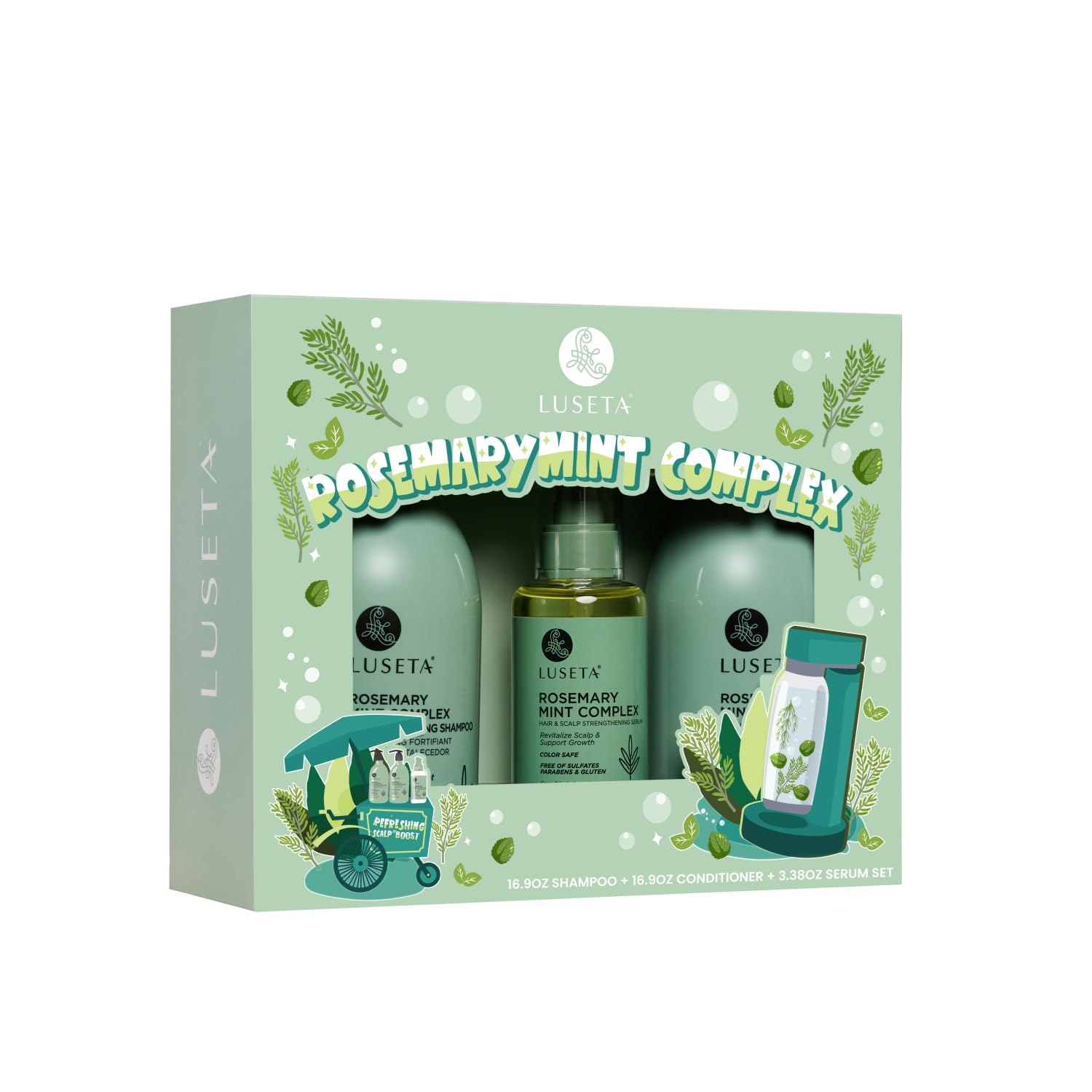 Luseta Rosemary Mint Shampoo bottle front view, refreshing cleansing and shine