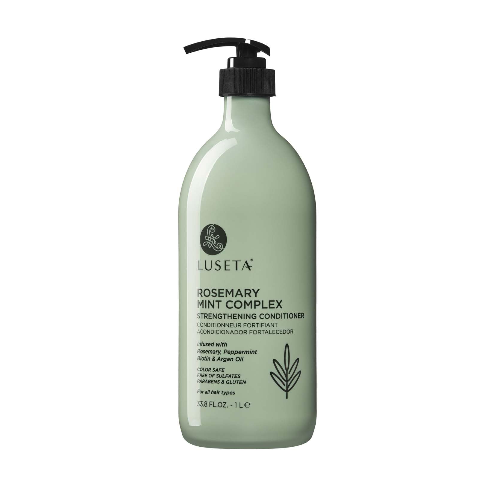 Luseta Rosemary Mint Strengthening Conditioner bottle showcases nourishing formula for smoother, shinier hair.