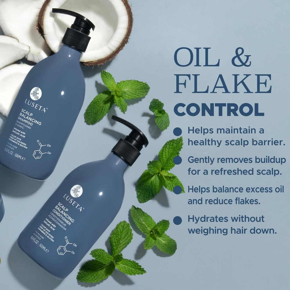 Luseta Salicylic Acid Conditioner bottle pour reduces buildup while hydrating strands.