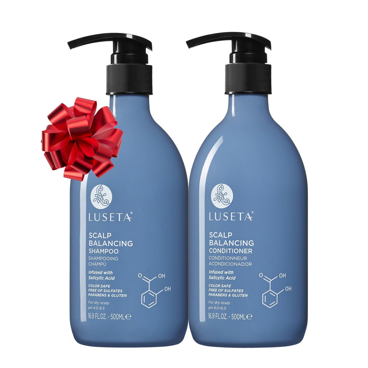 Luseta Salicylic Acid Shampoo bottle pour promotes balanced scalp cleansing.