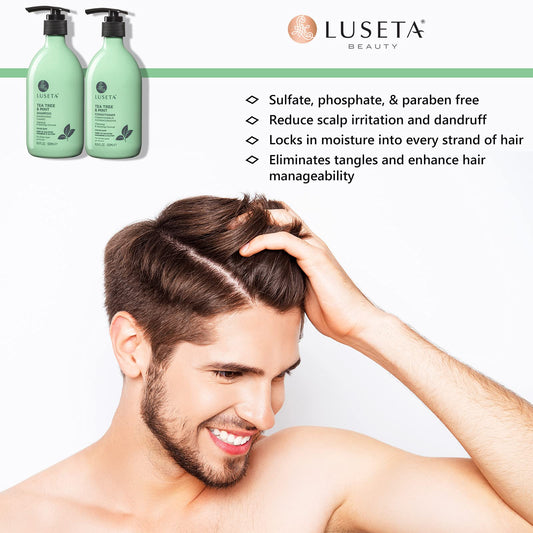 Pouring Luseta Tea Tree Mint Conditioner to start conditioning