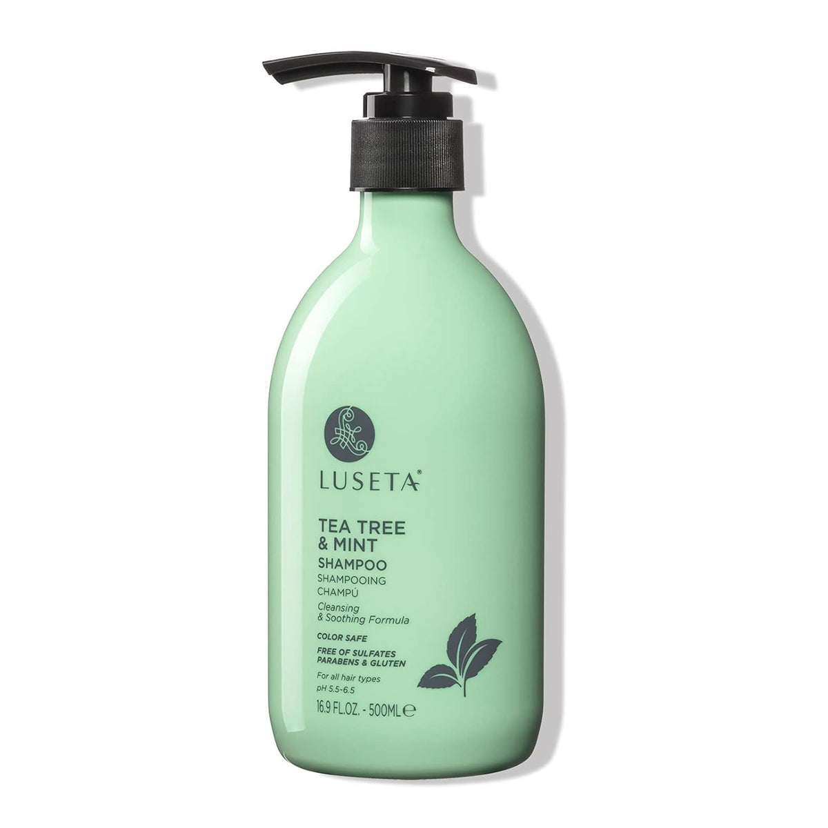 Luseta Tea Tree & Mint Shampoo bottle for all hair types, refreshing cleanse.
