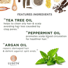 Luseta Tea Tree & Mint scalp closeup shows cooling relief.