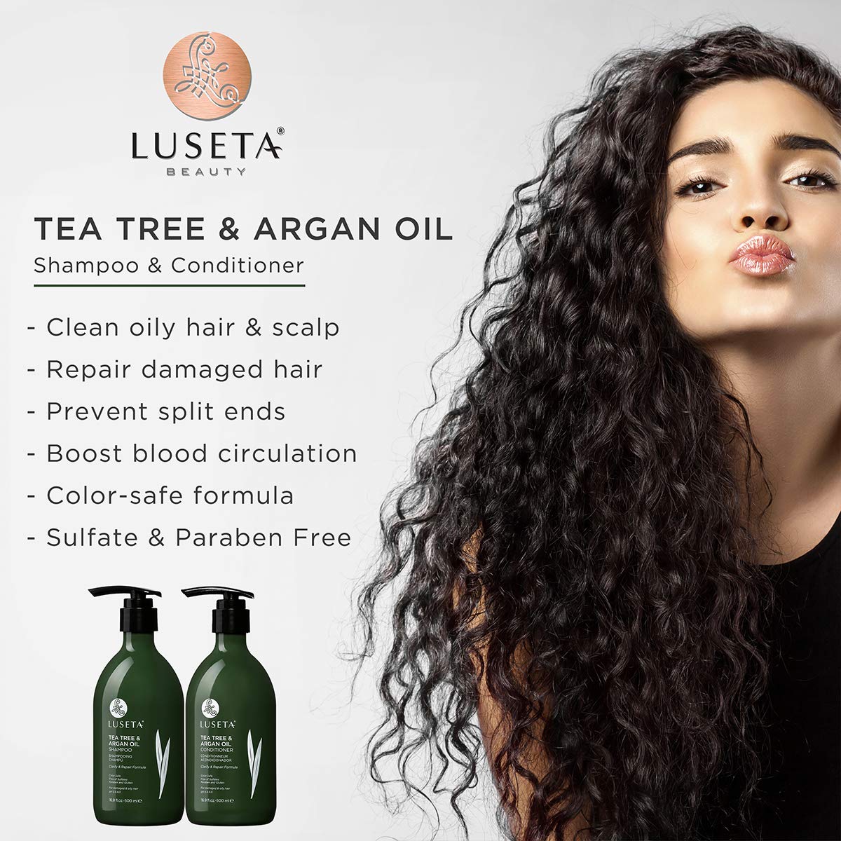 L LUSETA Tea Tree Oil Conditioner helps control dandruff and moisturize the scalp.