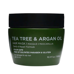 Luseta Tea Tree Oil Hair Mask bottle showing hydrating, color-safe formula for healthy hair