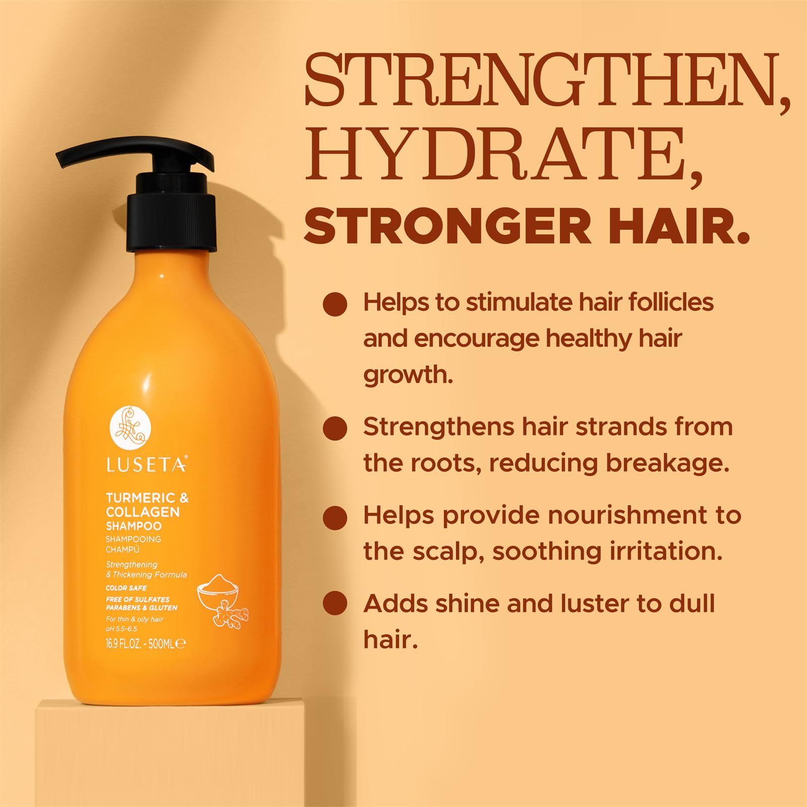 Luseta Turmeric & Collagen shampoo lather ready to cleanse the scalp.
