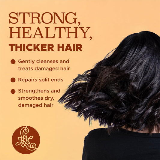 Luseta Turmeric & Collagen shampoo bottle pour shows cleansing action for thicker-hair.