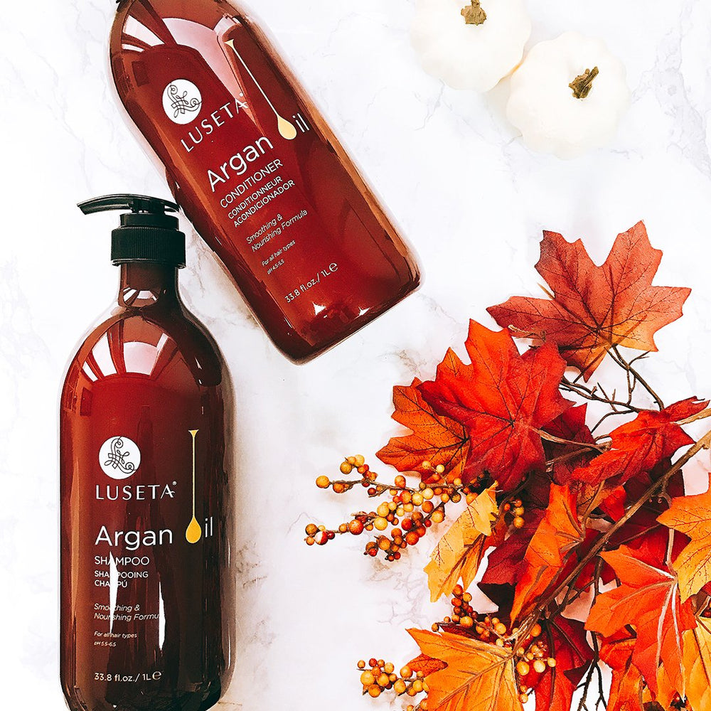 Luseta two-bottle packaging display shows a convenient hair care duo.