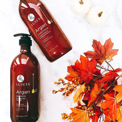 Luseta two-bottle packaging display shows a convenient hair care duo.