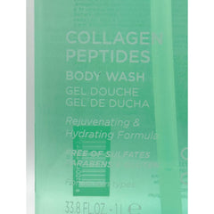 Luseta Collagen Peptides Body Wash aqua-tinted bottle on shower shelf, daily moisture.